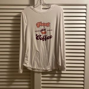 NWOT Fresh Coffee Enthusiast Barista Long Sleeved Soft Sleep Tee Crew White M